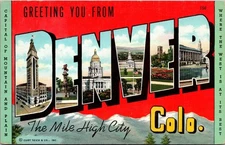 vintage POSTCARD BIG LETTER GREETINGS FROM DENVER COLORADO SANBORN UNUSED