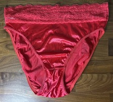 Vtg Myonne Panties Second Skin Lace Sz 6 Nylon Fits Hips 38-39 Mega Hi-cut Red