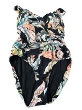 Jantzen Printed Surplice Maillot One Piece Swimsuit Size 16 Black Cabana NEW