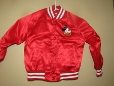 CHALK LINE Vintage 90's Size 5 Mickey Mouse Red SATIN Snap Close VARSITY Jacket