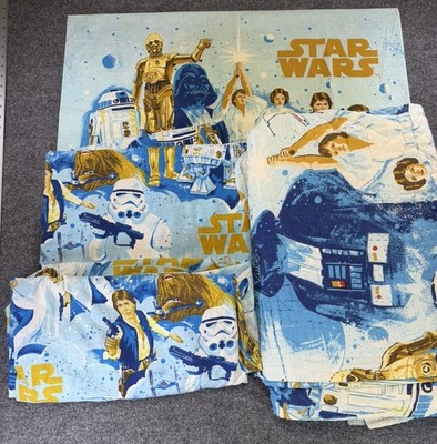 Star Wars Bedroom Set 4 Piece Duvet Pillow Case Fitted & Flat  Twin 1977 Vintage
