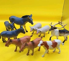 9 Animals 3-5" Mixed Lot Cows Donkeys Sheep Goats Elk Toys