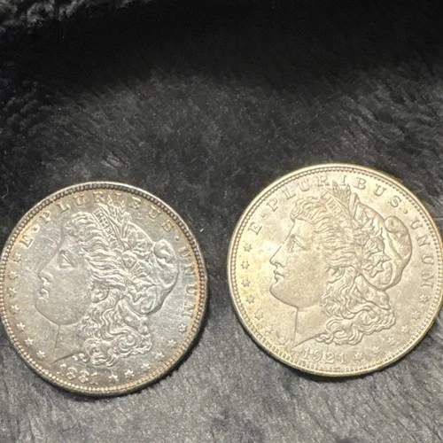 Morgan Silver Dollars 1881 & 1921 $1 Coins Lot 0.9 Fineness Circulated