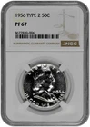 1956 Type 2 50C Proof Silver Franklin Half Dollar NGC Graded PF 67 in New Holder