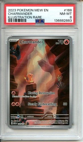 2023 TCG POKEMON MEW EN CHARMANDER  ILLUSTRATION RARE #168 PSA 8 NM-MT