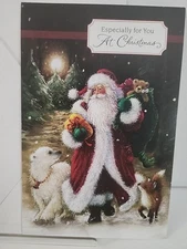 Gibson Christmas Greeting Card - Santa Claus Polar Bear Fox Teddy Bear Toys Snow