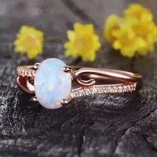 1.10Ct Oval Cut Lab Created Diamond & Fire Opal Women's Ring 14K Rose Gold FN