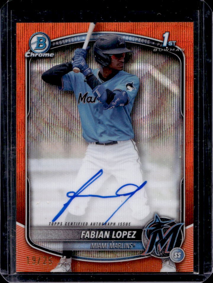 2025 Bowman Fabian Lopez Chrome Auto Orange Wave Refractor 1st Prospect #19/25