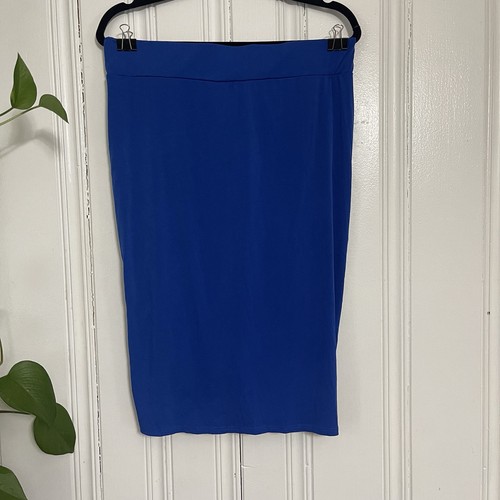 Gonna donna Curvy Girl By Ashley Stewart blu royal con volant a matita taglia 2X nuova con etichette - Foto 1 di 4
