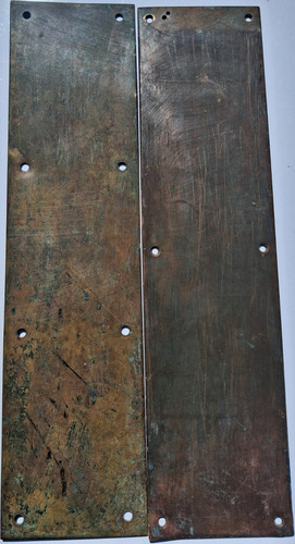 Pair of Vintage Solid Brass Push Plates - Heavy Patina 15 x 4 in