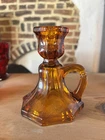 VTG Anchor Hocking Candle Holder Amber M982 Glass Octagonal Base BEAUTIFUL!