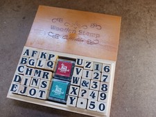 43pcs Alphabet And Numbers Stamps Wooden Stamps With Wood Case And Ink.
