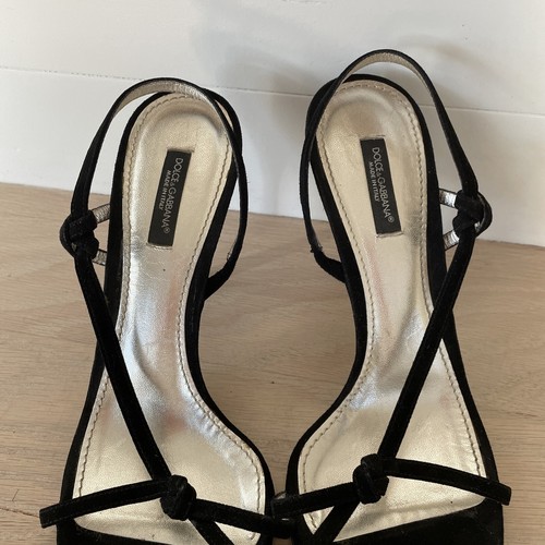Dolce Gabbana Women Sandals Shoes Sz 9.5 US (39.5 EU) Black Party Suede Leather - Picture 9 of 16