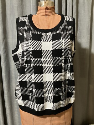 Lark & Grey Black and White Plaid Extra Soft Sweater Vest Sz 1X NWOT
