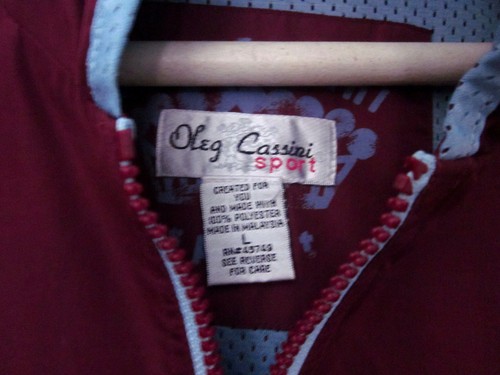 OLEG CASSINI SPORT vtg maroon track jacket polyester lrg hooded gym coat hoodie - Picture 2 of 2