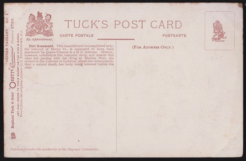 Oxford Pageant King Henry II & Fair Rosamund 1160 Tuck Postcard - Picture 2 of 2