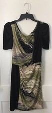 NWT Womens Max And Cleo Olive Green Black Printed Short Sleeve Shift Dress 4