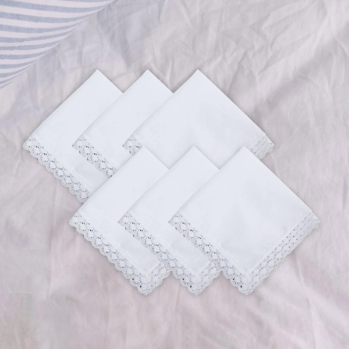 6Pcs Blank White Lace Handkerchiefs White Hankies for Dyeing