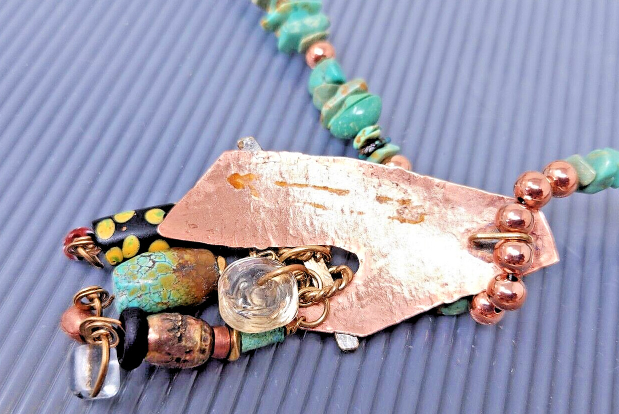 Vintage Western Solid Copper Chain Turquoise Pend… - image 5