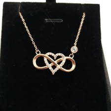Infinity Heart Pendant Sterling Silver Rose Gold Plated Necklace CZ 925 3.9g