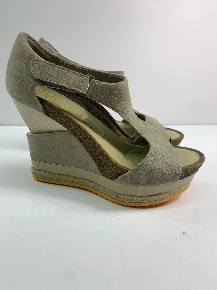 Sandalias de tacón de cuña de gamuza marrón topo tostado TSUBO Putt 8248 talla 8 Foto 4 de 4