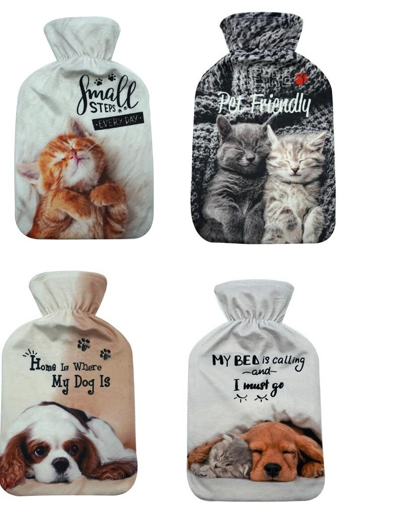 Wrmflasche 2 Liter mit Bezug Tiere Katze Hund Motive Bettflasche Wrme 8199