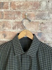 Givenchy Mens Shirt, Sz 39 Small, Country Gingham Olive Green/Black