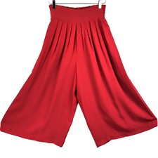Vintage 1980s Womens Culottes Pants Red Size 6 High Waist Wide Leg Ankle Length
