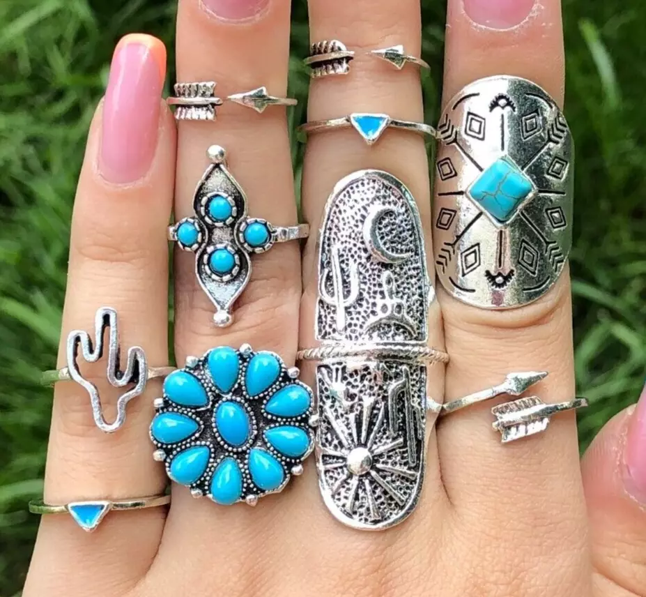 9 pcs Women's Rings, Boho Rings, Knuckle Ring, Ring Pack, Silver