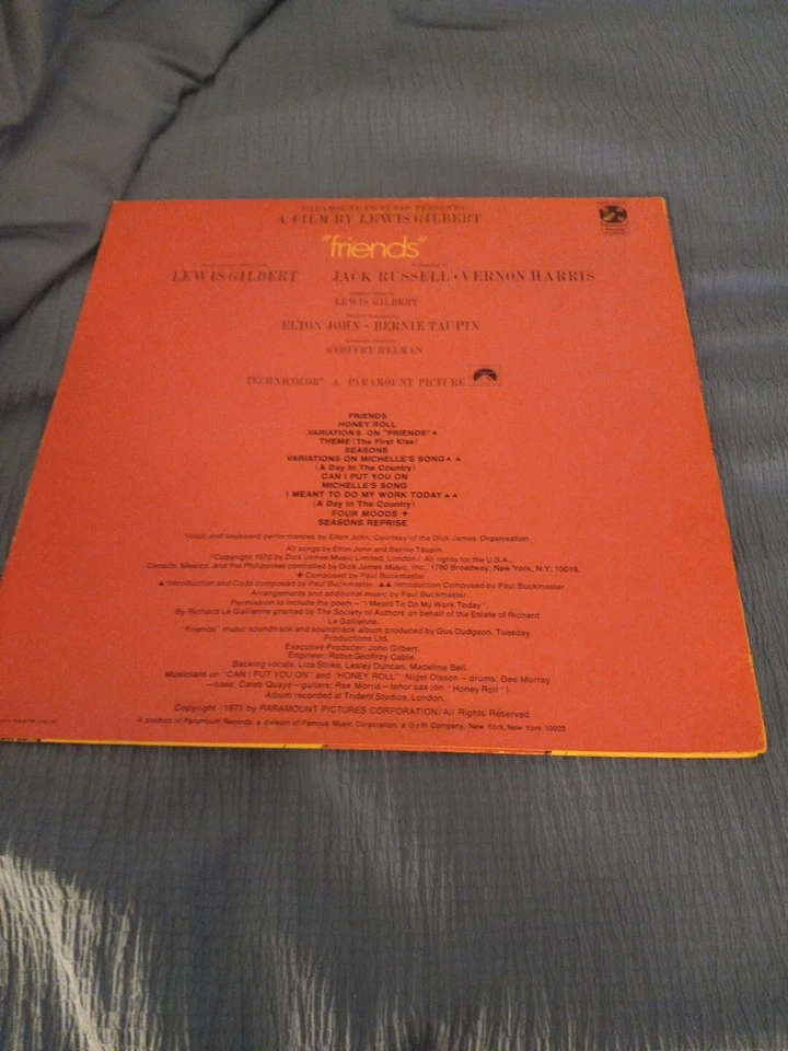 Elton John Friends Original Soundtrack Recording Vinyl LP Record Paramount 1971 Foto 2 de 4