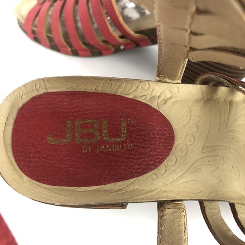 JBU JAMBU Sugar Encore Gladiator Sandals Vegan Leather Sz 7.5 Red Stacked Heel - Picture 13 of 14