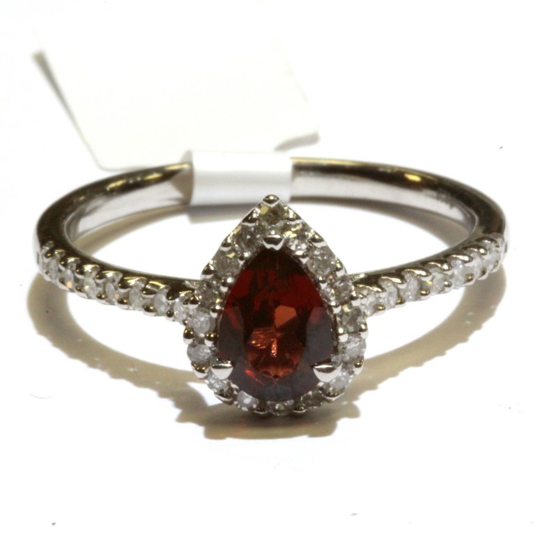 New 925 Sterling Silver .34ct I1 H diamond garnet halo ring 2.2g size 6