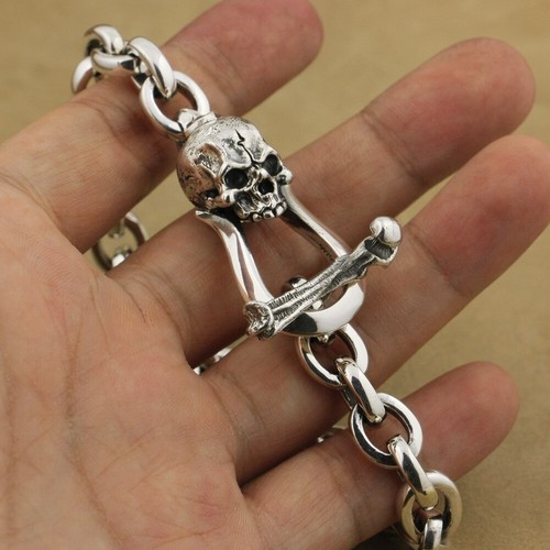 Huge 925 Sterling Silver Skull Link Chain Bracelet Mens Punk Jewellery TA42B BZ - Picture 4 of 20