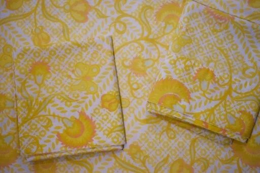 VINTAGE Sears Yellow Orange Green Floral Jacobean Twin Flat Sheet  2 Pillowcases - Image 2 of 4