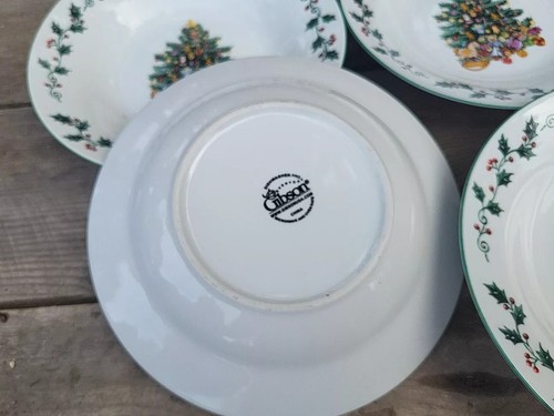 4 cuencos de sopa vintage Gibson Designs adornos de árboles Navidad acebo vacaciones - Imagen 4 de 6