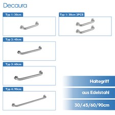 Handgriff 30cm/45cm/60cm/90cm Haltegriffe für Senioren Wannengriff Edelstahl