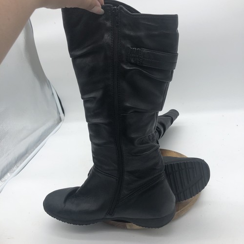Josef Seibel Naly 23 Scrunched Tall Boots Womens 9 Black Leather Zip Up Casual - Picture 9 of 13