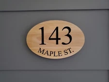 Custom House Sign Street Address Number Plaque Carved Cedar Wood Curved Text
