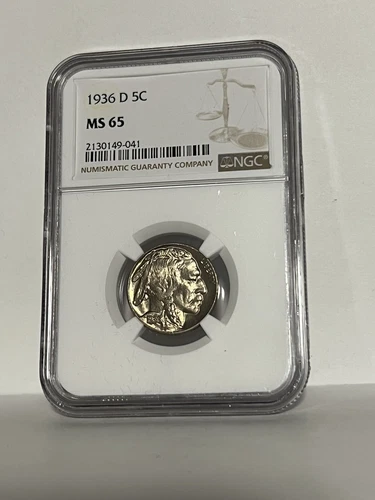 1936 D INDIAN HEAD BUFFALO NICKEL 5C NGC MS 65