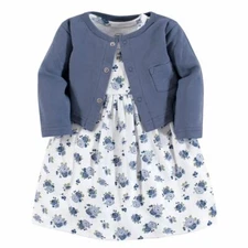 Luvable Friends Dress and Cardigan Set, Blue Floral, Toddler