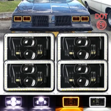 4X Square 4x6" Led Headlights Hi/Lo Halo DRL H4 Delta 88 Cutlass Ciera S Coupe