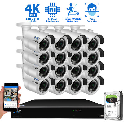 16 Channel NVR 4K 8MP Outdoor AI Face Recognition Bullet Security Camera System