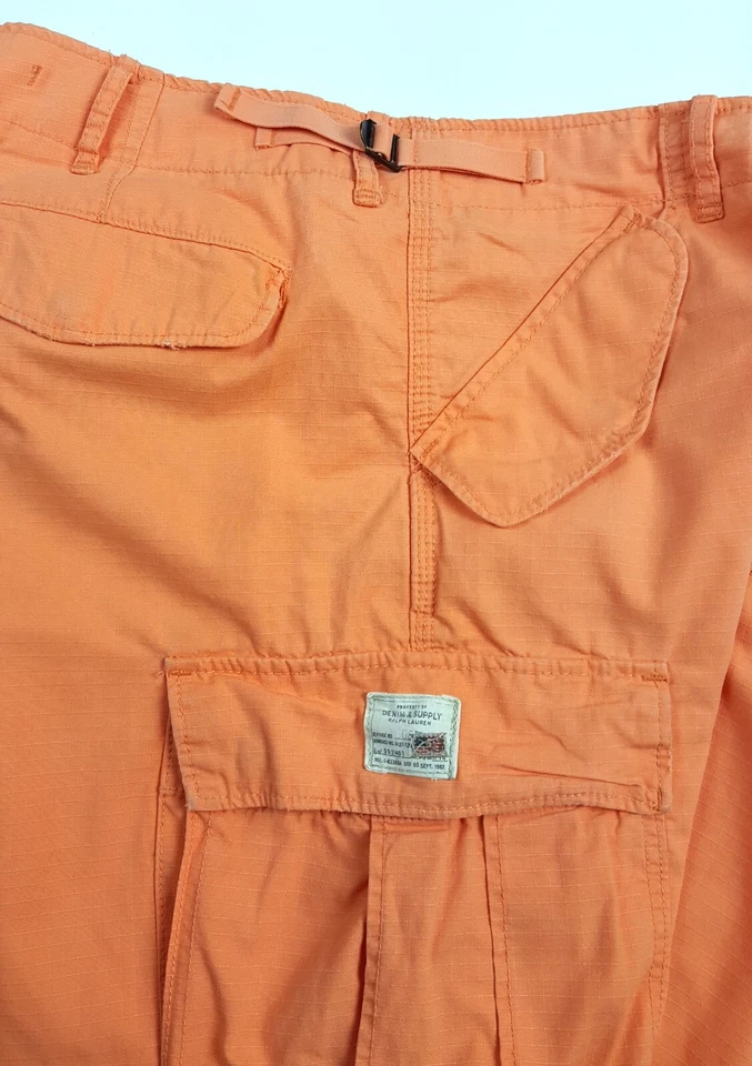 Shorts de carga militar denim e suprimentos Ralph Lauren tamanho 36 pêssego com fivela de cintura - Imagem 4 de 4