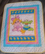 Vintage Sesame Street Quilted Crib Baby Blanket 33  x42  Cookie Monster Big Bird