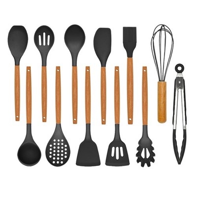 Kitchen Utensils Set - 12 Pcs Silicone Cooking Utensils Set with Wooden Handl...