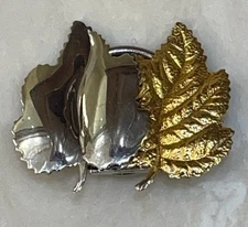 West Germany Scarf Clip 2 Toned Gold & Silver Leaves Vintage