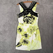 Tahari ASL Womens Floral Sheath Dress Yellow White Crochet Trim Size 10 Vibrant