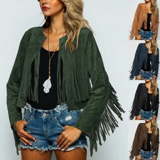 Cappotto donna scamosciato top giacche donna frange manica lunga nappe casual retrò
