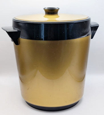Vintage West Bend Thermo Serv 1 Gallon Insulated Gold Black Ice Bucket USA Ma