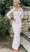 Windsor sequined maxi gown long bishop sleeves and square neckline 